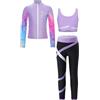 dPois Tuta Sportiva da Allenamento Bambina 3 Pezzi Tute da Pattinaggio su Ghiaccio Completo Sportivo da Ginnastica Crop Top Canotta Giacca Giacche Pantaloni Leggings Viola chiaro A 9-10 anni