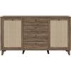 Forte GLENKEEN Credenza 160 in stile bohémien, 4 cassetti, 2 porte, materiale in legno di quercia Valencia | Technorattan 159,2 cm di larghezza x 87,2 cm di altezza x 42 cm di profondità
