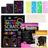 MELLIEX Scratch Art Notes per Bambini, Set di 3 Blocco da Disegno Arcobaleno Scratch Paper con 6 Penne Stilografiche In Legno e 4 Righelli Da Disegno per Disegni, Giochi e Scrittura