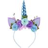 Nishine Fascia per capelli con unicorno, fiori in tessuto non tessuto, orecchie di gatto, tiara con corno glitterato, per cosplay, feste a tema unicorno, colore: blu