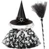 HOXSNII Halloween Costume, Vestito Strega Cosplay Set con Gonna Tutù, Cappello, Scopa Vestito Strega Halloween Bambina per Carnevale Compleanni Festa Cosplay