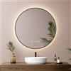EMKE Specchio Bagno Rotondo 60 cm, Verde Scuro, Antiappannamento, Orologio, Temperatura, Specchio Bagno con Luce 4300K, Spegnimento Automatico 3 h, Memoria, IP65,Specchio LED