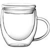 MISNODE Tazze da Caffè in Vetro a Doppia Parete con Manico, Tazza da Caffè, Tazza da Caffè in Vetro Borosilicato Trasparente, Perfetta per Cappuccino,(3,5 x 3,3 x 2 pollici/coperchio in vetro)