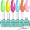 Firedeep Set di smalti gel Firedeep Summer Macaron, 6 colori neon giallo, rosa, blu, senza Hema, kit per nail art fai da te, regalo per ragazze (10 ml * 6)