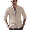 LVCBL - Camicia da uomo a maniche lunghe, estiva, per il tempo libero, in lino, vestibilità normale, 02 kaki., XL