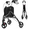 COSTWAY Deambulatore per Anziani in Alluminio Ultraleggero a 3 Ruote, Rollator per Anziani Pieghevole e Regolabile in 6 Livelli 86-96 cm con Borsa e Ruote Bloccabili, Portata 136 kg (Grigio)