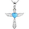LOVANS Collana Croce Donna Girocollo Crocifisso Argento 925, Ciondolo Chiama Angeli con Opale a Forma di Cuore, Regalo Idea Compleanno Anniversario per Lei e Mamma, Lunghezza 45-50 cm
