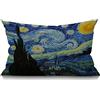 BGBDEIA - Federa copricuscino Van Gogh, 30 x 50 cm, classica, arte, notte stellata, cielo di fattoria, luna, rettangolare, per cuscino, decorativa, in cotone e lino, per letto e divano, 30,5 x 51 cm