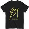 Mundo Avios Soda Stereo. Banda Rock Argentina. Rock Nazionale. Maglietta in cotone 100%, stampa frontale e posteriore. Taglia unisex. CAM2723, Nero / Giallo, XL