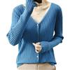 HEAITHpool Cardigan lavorato a maglia casual sottile autunno coreano scollo a V manica lunga sciolto cappotto in grado, Blu, L