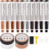 DEWEL Kit Riparazione Parquet, Pennarello per Legno in 10 Colori, 50 gm Stucco per Legno Bianco + 50 gm Stucco per Legno Color Noce per la Riparazione di Problemi di Mobili in Legno