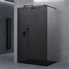 doporro Box Doccia Walk-In 110x200 cm, Parete Doccia Fissa in Vetro Temperato Fumé 8 mm con Barra Stabilizzatrice Regolabile e Profilo Nero Opaco - Bremen01VG
