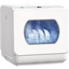 HOMCOM Mini lavastoviglie 4 posate, lavastoviglie da tavolo, 5 programmi, doppia alimentazione dell'acqua, lavaggio frutta, serbatoio acqua 6L, controllo touch, display LED, partenza ritardata, bianco