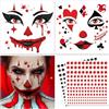 DPKOW Tatuaggio Viso Clown con Brillantini Viso, Halloween Tatuaggio Temporaneo Clown Accessori per Costume di Halloween Trucco per Uomini Donne e Bambini Tatuaggi Finti