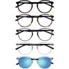 OPULIZE Met 5 Pacco Occhiali Da Lettura Con Lettore Sole Giro Nero Marrone Grigio Chiaro Uomo Donna RRRRS60-127CC +3,00