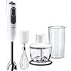Braun Frullatore a Immersione MQ3135WH Minipimer, Tecnologia Tedesca, regolazione fino a 11 velocità, potenza 750W, Dotato di bicchiere da 600ml, frusta a filo e tritatutto da 500ml, Bianco/Grigio