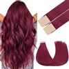 GOO GOO Extension Capelli Veri Biadesivo, Extension Biadesive Capelli Veri, 45cm 25g 10pcs, Rosso Borgogna