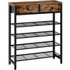 IBUYKE Scarpiera a 5 Ripiani con 2 Cassetti, Marrone Rustico TXJ041H | per 12-16 Paia di Scarpe, Scaffale Portascarpe in Metallo con Ripiano in Legno, per Ingresso Soggiorno, 75 x 28 x 92.5cm