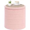 PINPLUS Sgabello Pouf Contenitore, Cassapanca Rotondo Ottomano con Contenitore, Pieghevole Poggiapiedi in Teddy 43x43x45 cm, per Soggiorno, Camera da Letto e Corridoio, Rosa