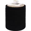 PINPLUS Sgabello Pouf Contenitore, Cassapanca Rotondo Ottomano con Contenitore, Pieghevole Poggiapiedi in Teddy 37x37x45 cm, per Soggiorno, Camera da Letto e Corridoio, Nero