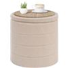 PINPLUS Sgabello Pouf Contenitore, Cassapanca Rotondo Ottomano con Contenitore, Pieghevole Poggiapiedi in Teddy 43x43x45 cm, per Soggiorno, Camera da Letto e Corridoio, Beige