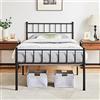 Yaheetech Struttura Letto Singolo 90 x 190 cm in Ferro Battuto Rete a Doghe in Metallo Testiera Semplice Nero