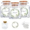 Doni Bomboniere Set Bomboniere Matrimonio 12PZ Barattolini 4x4x4 in Vetro Portaconfetti Trasparenti Tappo Sughero 12PZ Adesivi Personalizzabili Foglie 12PZ Bustine Confetti Festa Anniversario Cresima