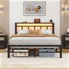 HOMERECOMMEND Letto 120 x 200 cm, con illuminazione a LED, telaio in metallo con stazione di ricarica (1 presa AC, 2 porte USB), letto in metallo 120 x 200 cm, con testiera, telaio del letto con rete a doghe e