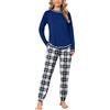 Ekouaer Pigiama Set Donna Manica Lunga Abbigliamento da Notte Lungo Pigiami Invernale Girocollo Blu Navy L