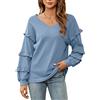 Buliezy Magliette Felpa da Donna Maniche Lunghe Maglione Camicette Scollo a V Casual Top,blu,S