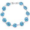 Bling Jewelry Braccialetto Amuleto di Protezione Portafortuna con Perline di Vetro Turchese Opaco Turco Occhio di Malocchio per Donne e Adolescenti in Argento Sterling .925, 7,5 Pollici