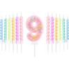 mciskin Macaron, set di candele per il 9° compleanno, decorazioni per il 9° compleanno delle ragazze, 12 candele a spirale pastello e numero 9 per torta, topper per torta arcobaleno per decorazione