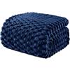 Exclusivo Mezcla Coperta Plaid Pile di Flanella per Divano, 230x270 CM Coperta Letto Matrimoniale con Elegante Jacquard, Morbida e Calda, Blu marino