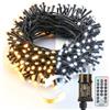 BrizLabs Luci Natalizie Esterno, 25M 200 LED Catena Luminosa Esterno Bianco Caldo Bianco Freddo Regulable 11 Modos Luci Stringa Decoración con Control Remoto per Interno Matrimonio Fiesta, Cavo Verde