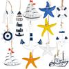 Bubuny 14 PCS Kit di Decorazione Nautica, Ornamenti da Appendere a Tema Oceanico Stelle Marine in Resin Conchiglie Barca Ancora Faro Elmo con Foro Corda, Ciondolo marittimo decorazione nautica