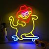LUCUNSTAR Cute Glasses Cat Skateboard Insegna al Neon,Alimentata Tramite Usb Con Interruttore, Dimmerabile,Per La Decorazione Della Camera da Letto,Decorazione da Per Negozio di Animali