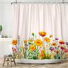 ASDCXZ Tenda da doccia a fiori, 180 x 180 cm, primavera, acquerello, giallo, viola, rosso, colorato, verde, foglie bianche, lavabile, tenda da doccia in poliestere, impermeabile, per vasca da bagno