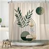 ASDCXZ Tenda da doccia boho 180 x 200 cm, moderna, astratta, stile boho, retrò, sole, verde, foglie, beige, bagno, lavabile, in poliestere, impermeabile, per vasca da bagno con 12 ganci