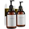 MaisoNovo Dispenser Per Shampoo E Balsamo - Dispenser Per Sapone Da Doccia Con Montaggio A Parete - Set Di 2 Flaconi In Plastica Color Ambra Oro Da 500 ml Con Pompa Nera - 2 Scomparti, Senza Foratura