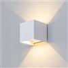 MOKEKA Applique da Parete LED 12W Esterno Interno, IP65 Impermeabile, Lampade Muro Moderno Bianco, Alluminio Quadrata, Illuminazione Su/Giù Regolabile (Bianco, Luce Calda-3000K)