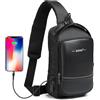KONO Zaino Tracolla Antifurto, Borsa a Tracolla Impermeabile con Porta di Ricarica USB, Borsa da Viaggio alla Moda per Uomo per Ciclismo Campeggio e Passeggiate (Nero)