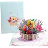 ZEACCT Biglietto Floreale Pop-Up, Carta 3d Festa Della Biglietto D'auguri Fiore 3D, Biglietto Fiori Pop-Up Biglietto Auguri Compleanno 3D Decorative Cesto di Fiori Colorati Biglietto Pieghevole