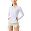 Hanyomo Donne Maniche lunghe UPF 50+ Protezione solare Giacca Cappuccio Camicia fitness con tasche Yoga Zip completa Atletica Bianco L