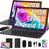 GOODTEL Tablet 10 pollici Android 13 con 12 GB RAM + 128 GB ROM (1 TB TF), 5 G + 2.4 G WiFi, Octa Core, GPS, Bluetooth 5.0, 8 MP + 5 MP, tipo C, tablet touch con custodia, tastiera e mouse, nero