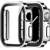 ZZDZZ [2 Pezzi] Cover Compatibile con Apple Watch SE/Serie 6/Serie 5/Serie 4 44mm con Vetro Temperato, Custodia PC Rigido Anti Graffio per Apple Watch 44mm (Argento+Argento)