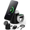 Lorrtta Caricatore Wireless Magnetico 3 in 1, Ricarica Senza Fili a 18W, Base Compatta e Regolabile, Funzione di Ricarica Rapida con Angolo Pieghevole a 70° per iPhone 16/15/14/13, Apple Watch e AirPods