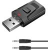 QingCming Adattatore USB Bluetooth 2 in 1 per TV, PC, Auto, Cuffie, Altoparlanti e Stereo - Trasmettitore e Ricevitore Bluetooth 5.0 Mini Chiavetta Audio, Jack 3.5mm, Senza Batterie, Porta USB