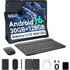 Laptok Android 16 Tablet 10 Pollici, 30GB RAM+128GB ROM, Octa Core 2.0GHz /WiFi 6+2.4G/GMS/6000mAh/Bluetooth 5.4/Widevine L1/8MP+5MP/Tablet 2 in 1 con Tastiera, Mouse, Cuffie, Penna e Custodia