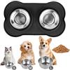 Liuliushun Set di 2 Ciotole per Gatti e Cani, Ciotola per Gatti in Acciaio Inox, Ciotole Gatto, Ciotola Cani per Cibo Secco e Umido, con 1 Tappetino Antiscivolo in Silicone (M 42 x 26 cm)