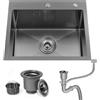 Bokaiya Lavello Cucina 1 Vasca, 50 x 45 cm, Lavandino Cucina Nero in Acciaio Inox, Lavandino Cucina Multifunzione con Set di Drenaggio e 2 Fori di Preforato, Installazione a Sopratop o Filotop